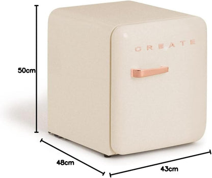 / RETRO FRIDGE 50 ROSE Gold/Réfrigérateur Blanc Cassé Avec Poignée or Rose/Pratique Et Fonctionnel, Matériaux Résistants