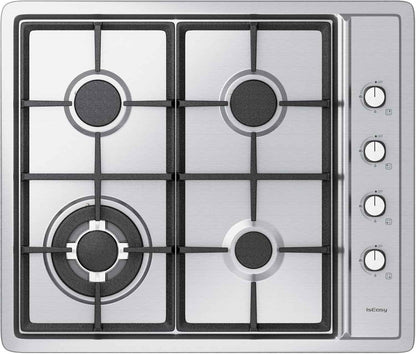 Plaque De Cuisson Gaz 4 Feux Inox, Plaque Gaz 60 Cm Encastrable, 7,8 Kw, Gaz De Ville Et Bouteille, Sécurité Thermocouple, Grille Fonte