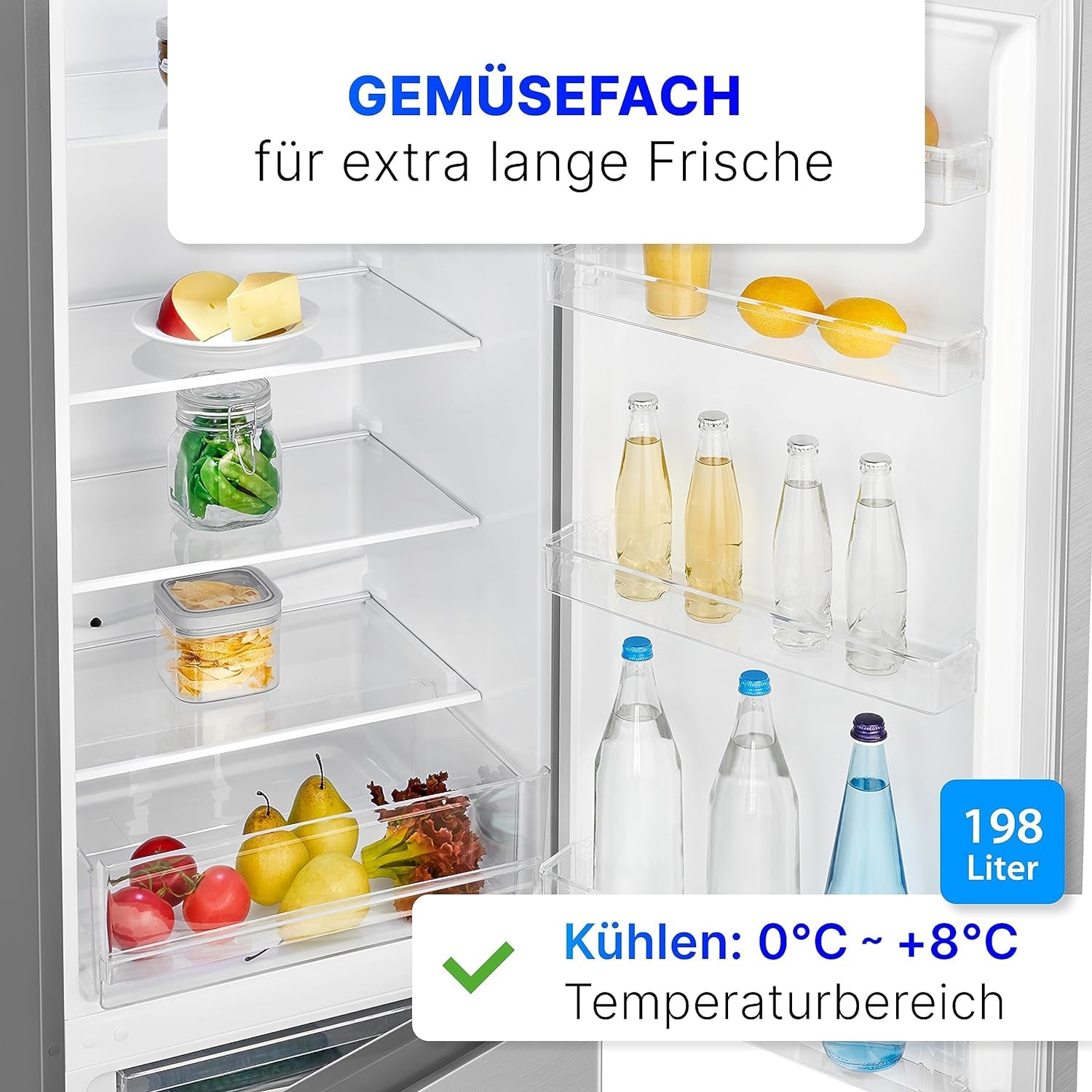 Bomann Réfrigérateur Et Congélateur 269L Inox Kg184-1-Inox, Capacité Nette : 269 Litres, Contrôle De La Température En Continu, Charnières De Porte À Droite, Interchangeables