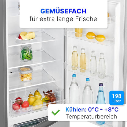 Bomann Réfrigérateur Et Congélateur 269L Inox Kg184-1-Inox, Capacité Nette : 269 Litres, Contrôle De La Température En Continu, Charnières De Porte À Droite, Interchangeables