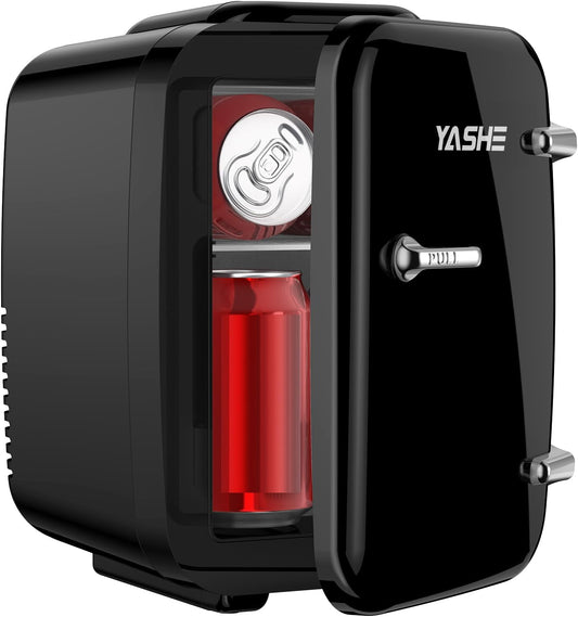 Mini Frigo De Chambre, 4 Litres/ 6 Canettes, Petit Frigo Thermoélectrique CA/CC Pour Boissons, Nourriture, Beauté, Bureau, Dortoir, Voiture, Noir