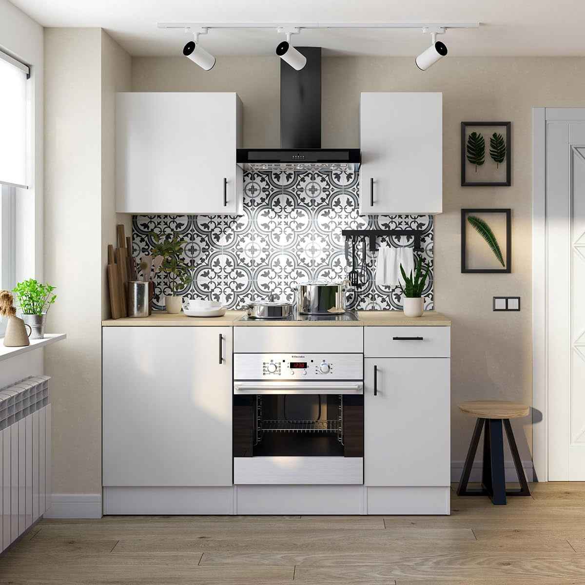 - Meuble Bas De Cuisine Avec Plan De Travail Pour Four Coloris Blanc Brillant/Chêne Canadien - Hauteur 90 X Longueur 60 X Profondeur 60 Cm