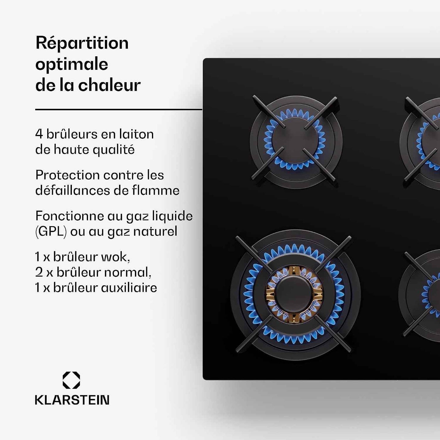 Klarstein Tables De Cuisson À Gaz, Plaque De Cuisson Gaz À 4 Brûleurs, Table De Encastrable À 4 Feux De 8800W, Cuisiniere Gaziniere Avec Brûleurs En Acier Inoxydable, Cuisinières GPL