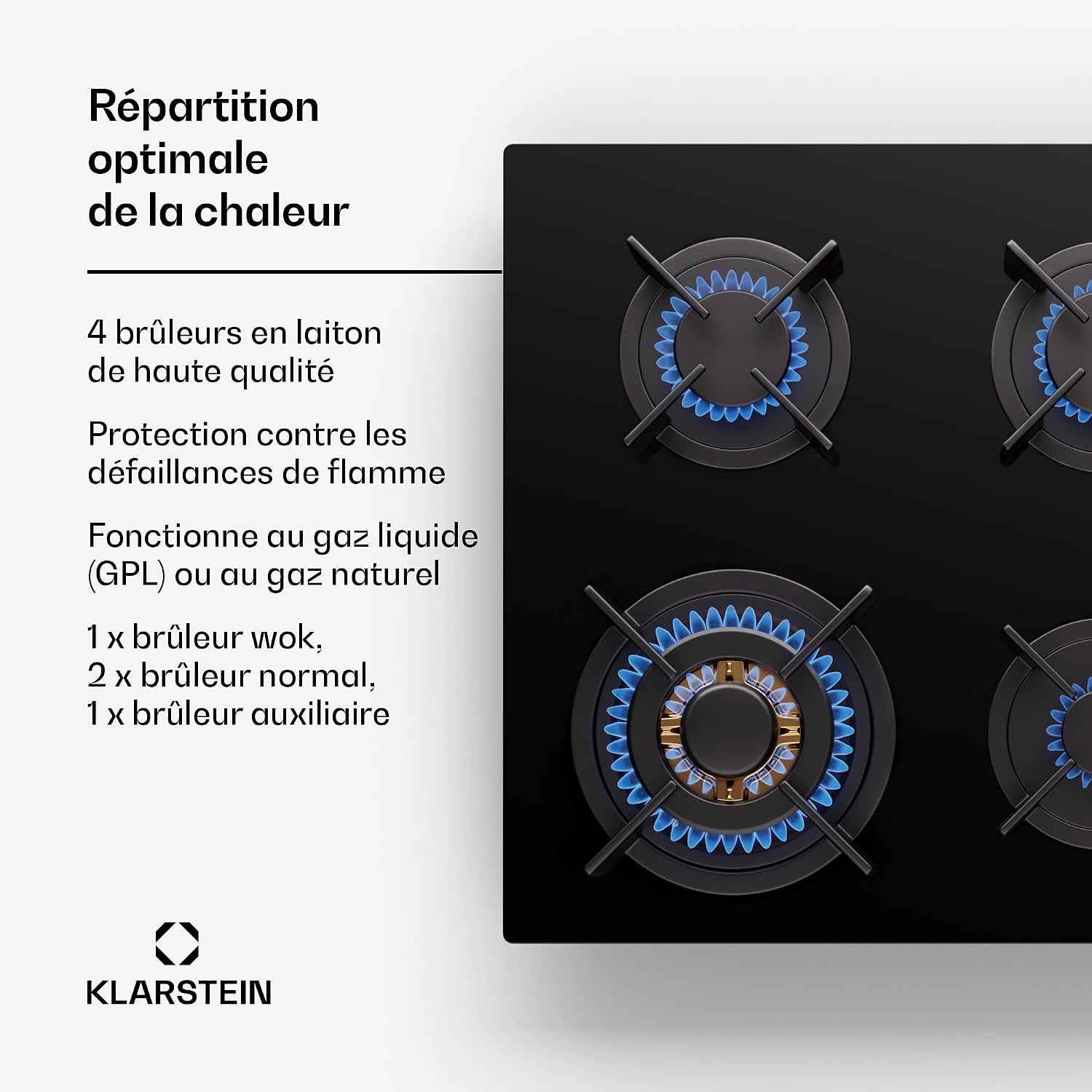 Klarstein Tables De Cuisson À Gaz, Plaque De Cuisson Gaz À 4 Brûleurs, Table De Encastrable À 4 Feux De 8800W, Cuisiniere Gaziniere Avec Brûleurs En Acier Inoxydable, Cuisinières GPL