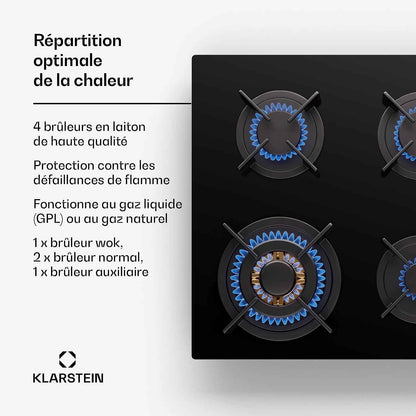 Klarstein Tables De Cuisson À Gaz, Plaque De Cuisson Gaz À 4 Brûleurs, Table De Encastrable À 4 Feux De 8800W, Cuisiniere Gaziniere Avec Brûleurs En Acier Inoxydable, Cuisinières GPL