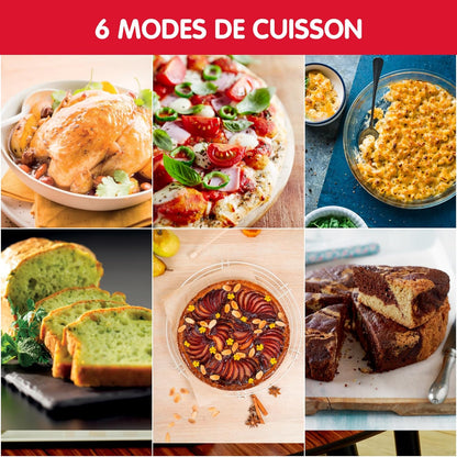 Four Électrique Posable 19 L, Compact, Chaleur Tournante, 6 Modes De Cuisson, Thermostat Réglable Jusqu’À 240°C, Minuteur 120 Min, Grille Réversible, Lèche Frites, Optimo Noir OX444810