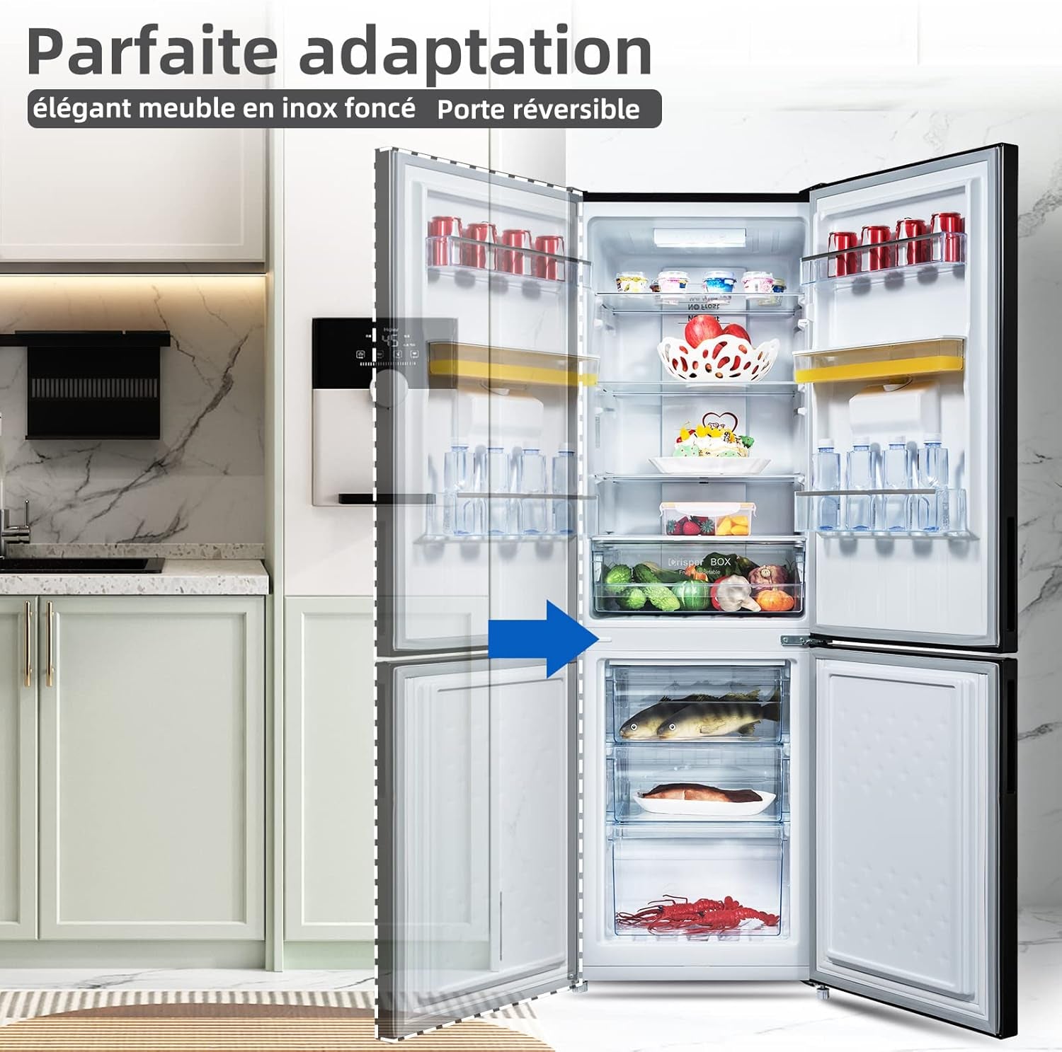 Réfrigérateur Congélateur Bas FBM228NE4DE 231L (161 + 70) Froid Ventilé, No Frost, Acier Inoxydable Noir, Portes Réversibles, 42 Db, 12 Ans De Garantie Sur Le Compresseur
