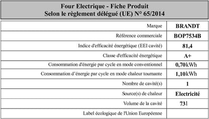 FOUR MULTIFONCTIONS PYROLYSES 73L CLASSE A+ NOIR