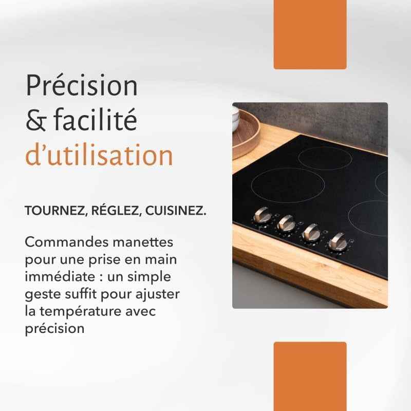 Table Vitrocéramique Manettes - Boutons - 4 Foyers - 6000W