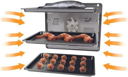 BEKO, Mini Four Posable, 50L, Multifonction Chaleur Brassée, Technologie Prochef, Catalyse De Fond, Noir, Boutons Chromés, 7 Fonctions, 2400W, 180°C, Tournebroche, Eclairage Intérieur