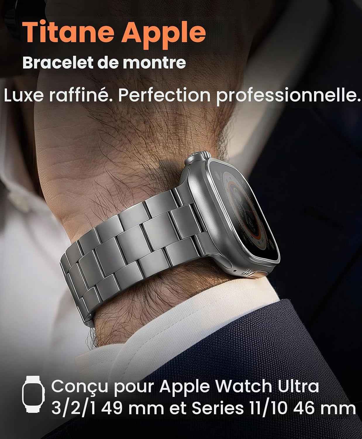 CRNS03 Bracelet En Titane Pour Apple Watch Ultra 3/2/1 49Mm & Series 11/10 46Mm, Bracelet Iwatch Ultra Ajustable Avec Fermoir Papillon, Bracelet De Montre Titane Homme Confortable