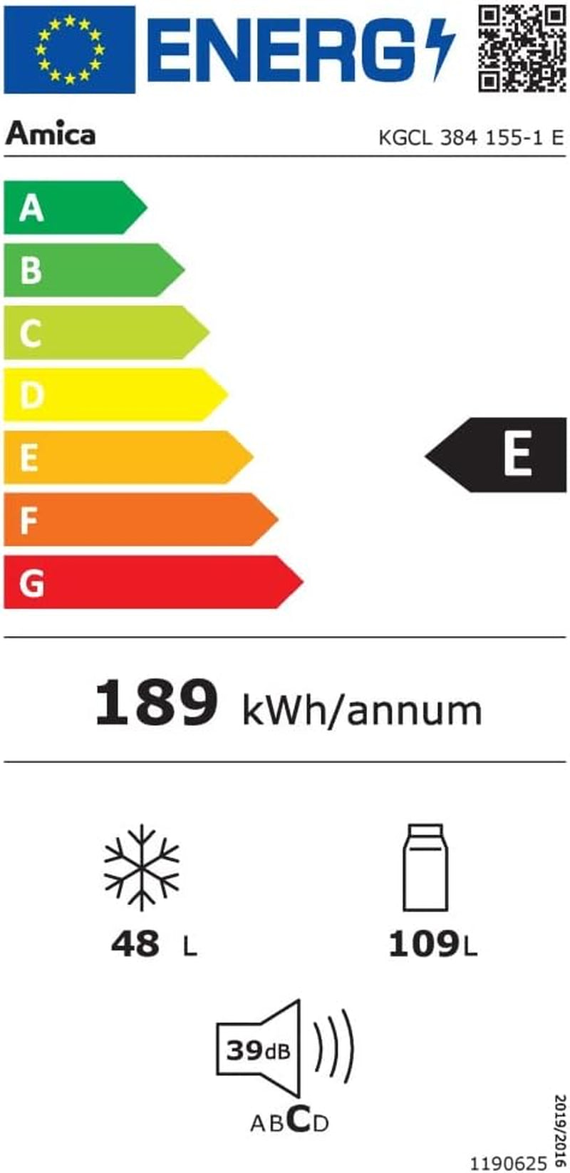 Amica KGCL 384 155-1 E Réfrigérateur-Congélateur Autoportante 157 L Acier Inoxydable