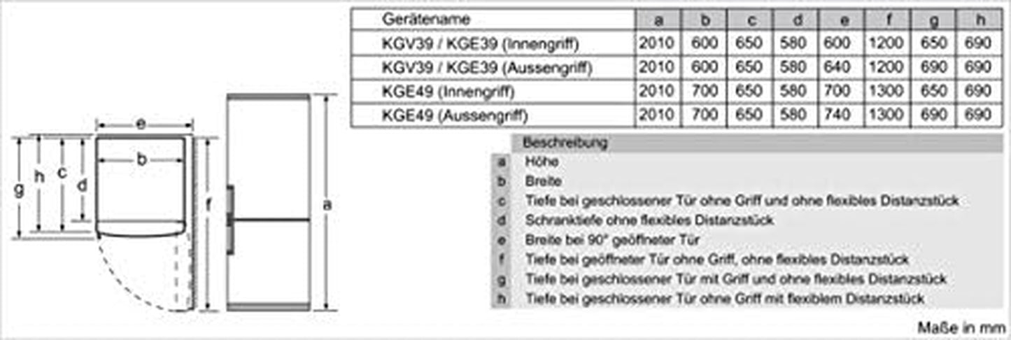 KG39EAI40 Réfrigérateur Combiné 339L Classe: A+++ Inox