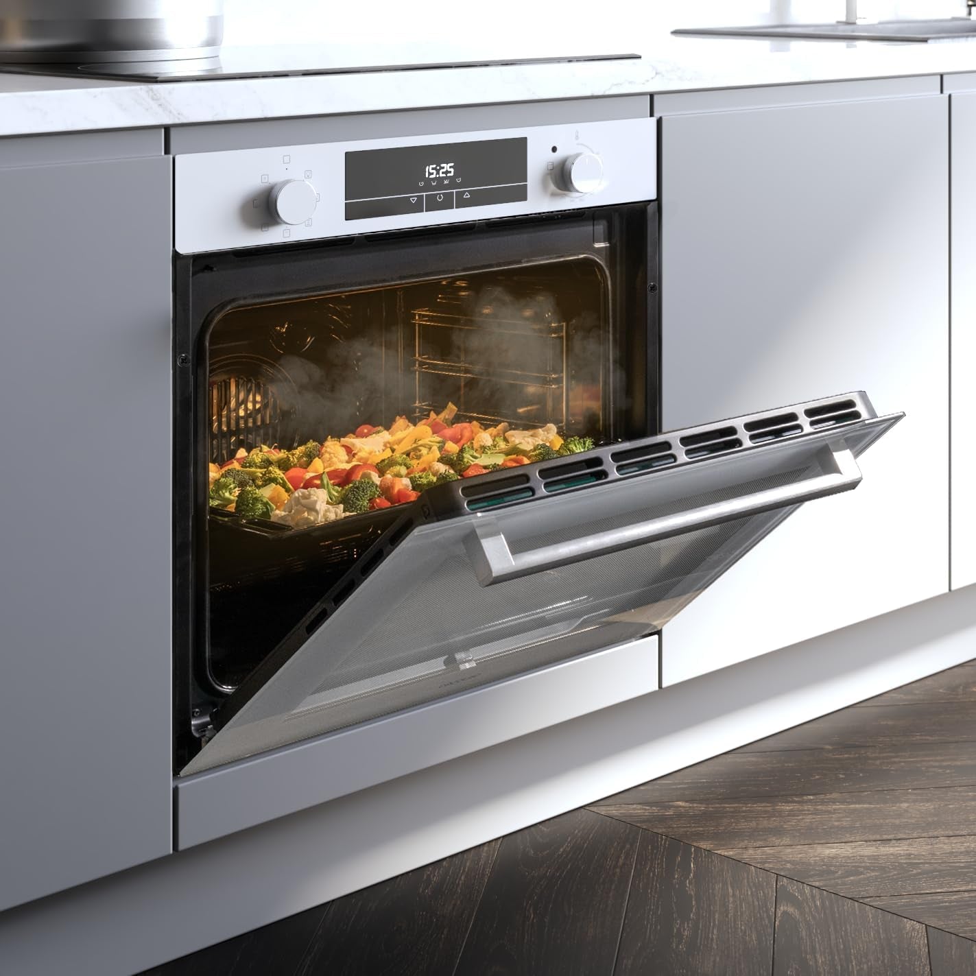 Four Intégrable 60 Cm Bolero Hexa M226000 Verre Blanc A. 2800 W, 72 L, 7 Fonctions, Mode Grill, Fan Assisted Grill, Mode Convection, Defrost, Steam Base X2, Steam Easyclean, Steam Assist