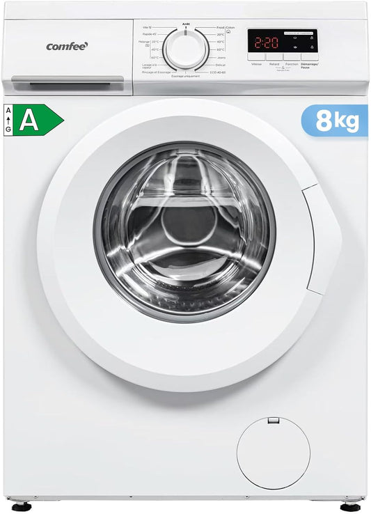 ' Lave-Linge 8KG Classe a Moteur BLDC 1400RPM Blanc CFE12EW80/W-FR | 15 Programmes, Prélavage, Lavage À La Lapeur, Lavage Rapide, Design Slim 48 Cm, Frontal Machine À Laver
