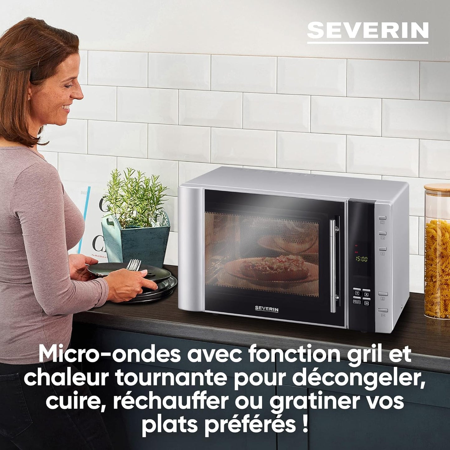 Four À Micro-Ondes 30 L, 2 500 W, Avec Fonction Gril Et Chaleur Tournante, Avec 5 Niveaux De Puissance, 10 Programmes Automatiques, Inox/Noir, MW 7775