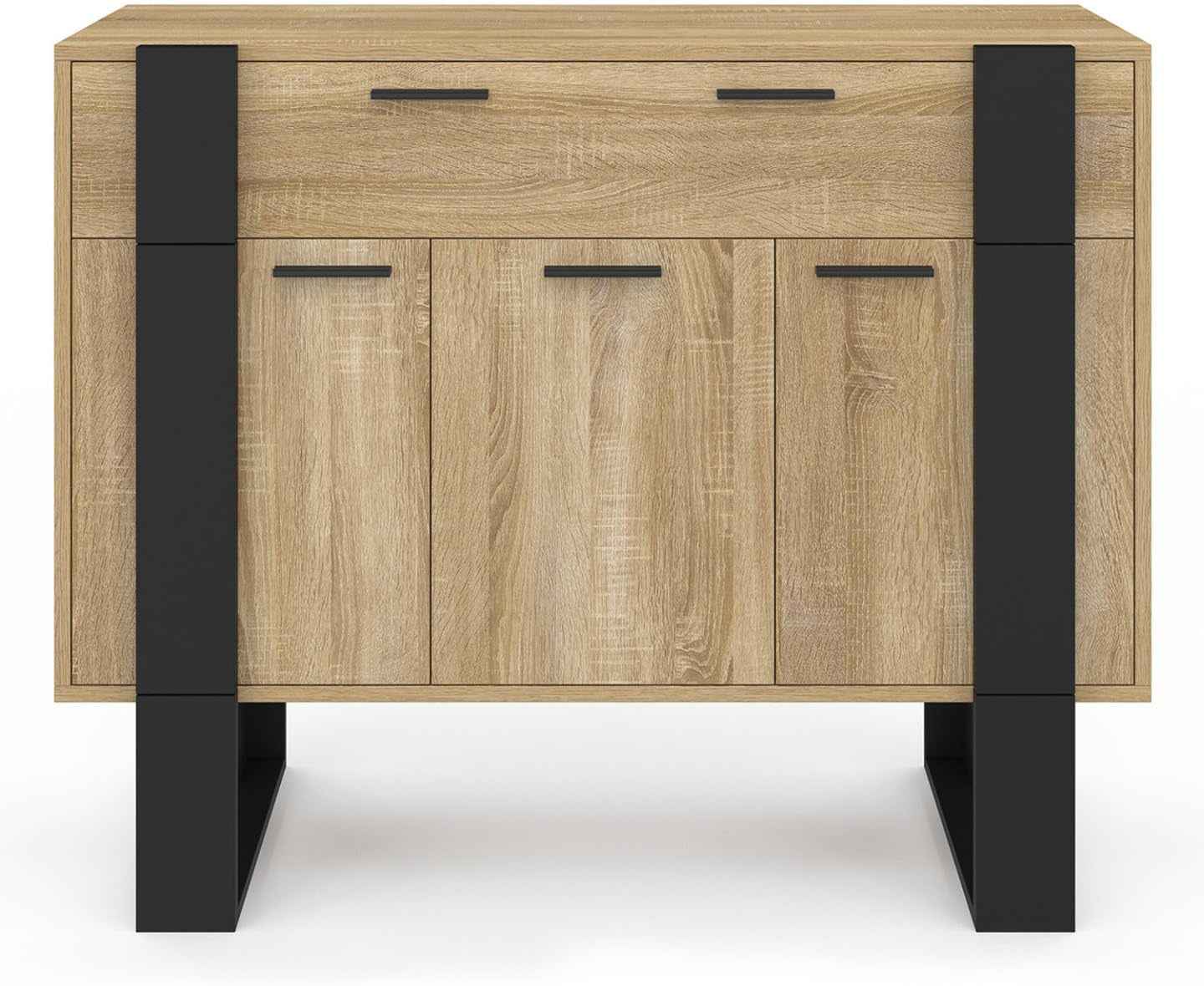 - Buffet 100 Cm Phoenix 3 Portes Et 1 Tiroir Bois Et Noir