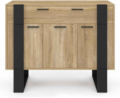 - Buffet 100 Cm Phoenix 3 Portes Et 1 Tiroir Bois Et Noir