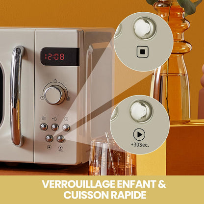 ' Micro-Ondes Rétro CMSRO 20Di Cr Avec 8 Renus Rutomatiques, 5 Niveaux De Puissance De Cuisson, Bouton De Cuisson Express, 20 L, 800 W, Crème D'Abricot