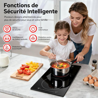 Plaque Vitrocéramique 2 Feux, Plaque De Cuisson Electrique 3000W | Avec Prise, 30Cm Encastrable/Portable, 9 Niveaux, Commande Tactile, Arrêt Automatique, Pour Toutes Les Poêles