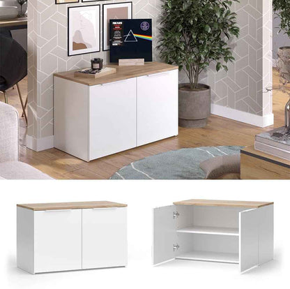 Sideboard Wido, Blanc/Sonoma, 80X50Cm | Avec 2 Portes, Convient Pour Le Rangement Des Vêtements Et Des Articles Ménagers
