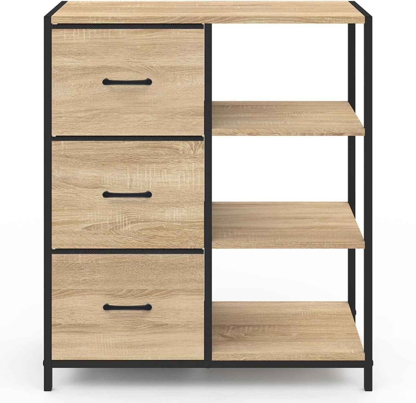 - Buffet D'Appoint Utah Design Industriel | Avec 3 Tiroirs Et Étagères, 70 Cm