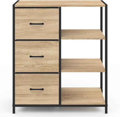 - Buffet D'Appoint Utah Design Industriel | Avec 3 Tiroirs Et Étagères, 70 Cm