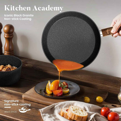 Batterie De Cuisine Induction 12 Pièces Antiadhésives | Noir Granite Set De Poêles Et Casseroles, 100% Sain Et Sans PFOA Ni PFOS, Compatible Avec Toutes Les Plaques De Cuisson