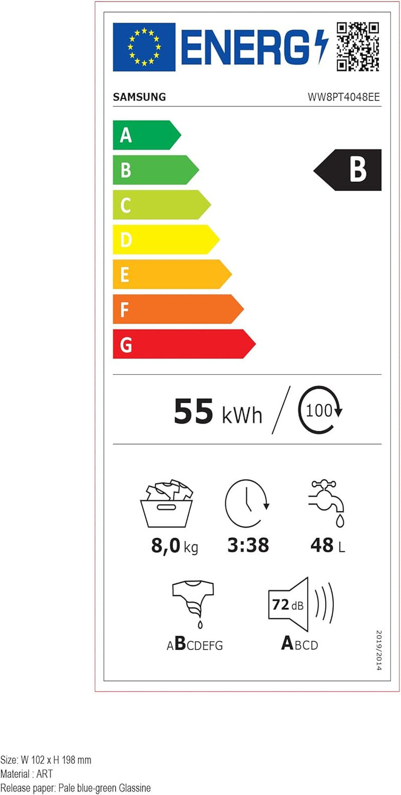 WW8PT4048EE/EG Machine À Laver 8 Kg 1400 Tr/Min Ecobubble Programme Vapeur Hygiénique Fonction Anti-Taches Moteur Digital Inverter Blanc