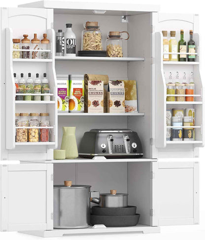 Buffet Haut Cuisine, Meuble De Rangement, Armoire, Vaisselier, 40 X 76 X 135,8 Cm, Grand Espace, 2 Planches Réglables, 6 Étagères De Porte, Pour Salon, Cuisine, Blanc BBC671HW01