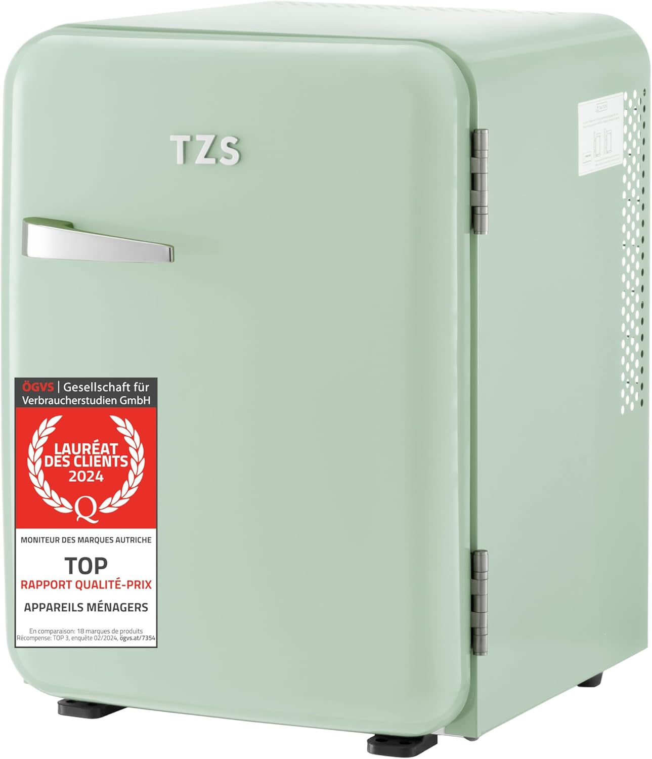 TZS First Austria Mini-Réfrigérateur Silencieux | Design Rétro | Puissance De Réfrigération Réglable | Poignée De Porte | Système De Réfrigération Thermoélectrique | 40L | Menthe
