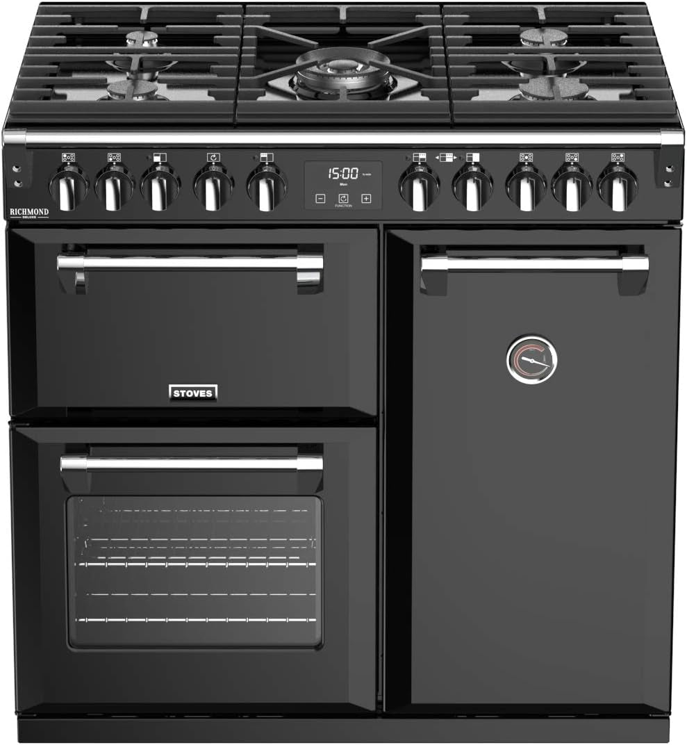Stoves Richmond S900 Df Deluxe Range Cooker Comptoir Gaz À Noir - Cuisinière (Range Cooker, Noir, Rotatif, Chrome, Dessus Avant, Comptoir À Gaz)