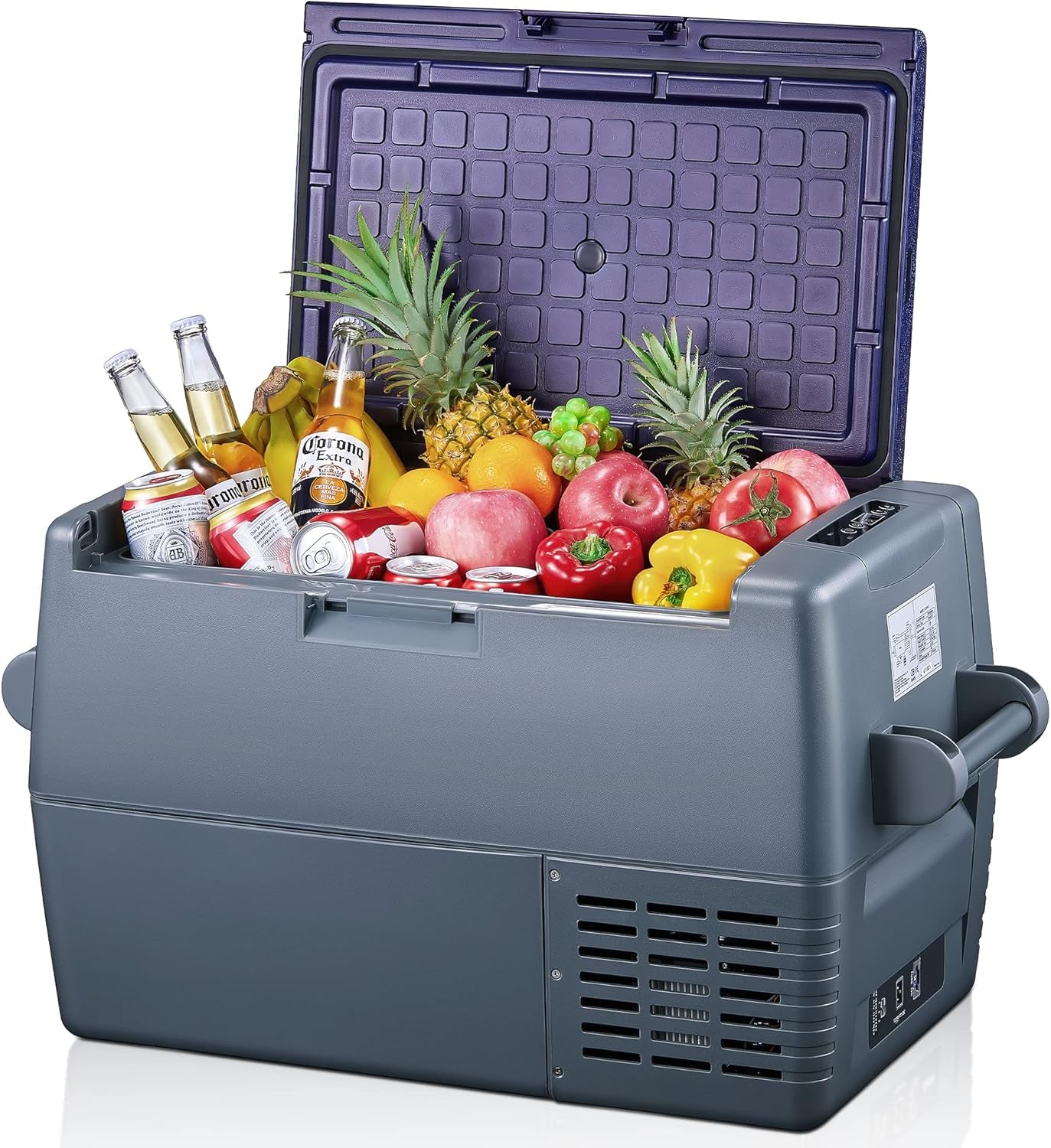 Glacière À Compresseur, 45L Mini Réfrigérateur Et Congélateur De Voiture (-20 ℃ ~ 20 ℃) ​​Avec 12/24 V DC Et 220-240 V AC Pour Voiture, Camping Car, Camion, Bateau Pour Camping, Voyage, Gris