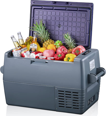 Glacière À Compresseur, 45L Mini Réfrigérateur Et Congélateur De Voiture (-20 ℃ ~ 20 ℃) ​​Avec 12/24 V DC Et 220-240 V AC Pour Voiture, Camping Car, Camion, Bateau Pour Camping, Voyage, Gris