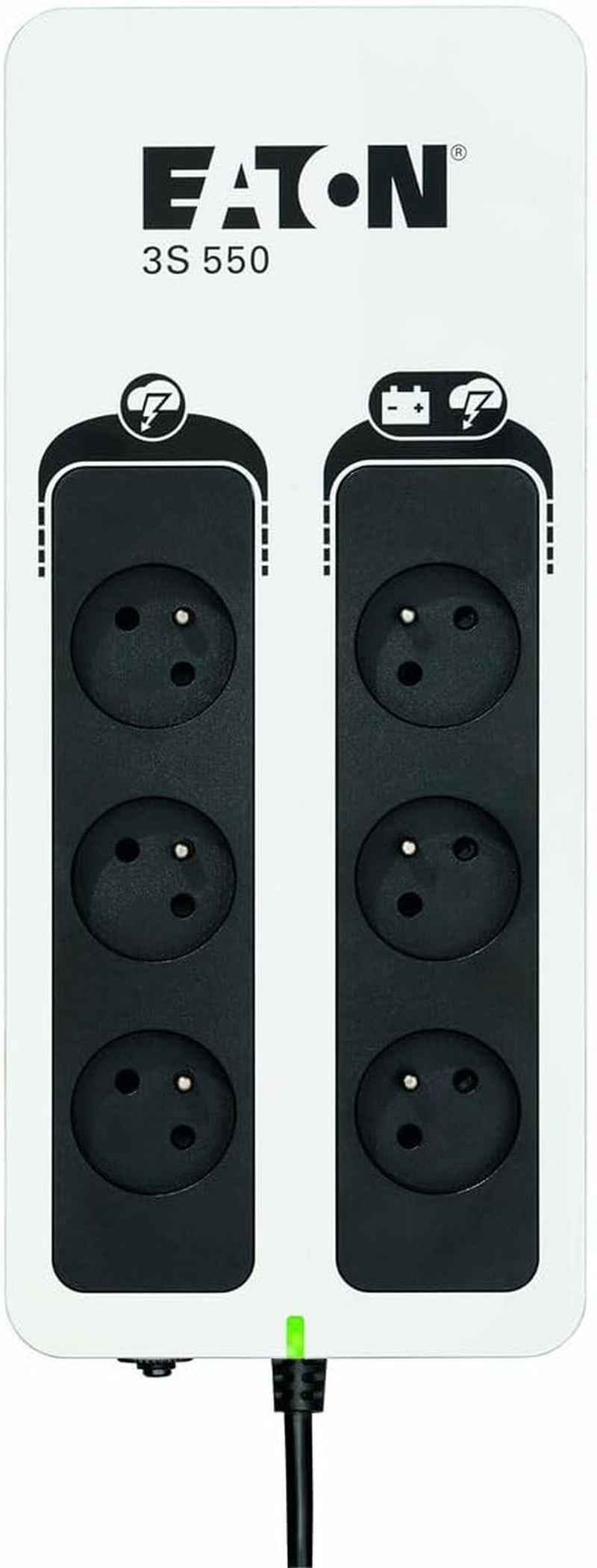 Onduleur Parafoudre 3S 550 FR - Off-Line UPS - Alimentation Sans Interruption - Puissance 550VA (6 Prises FR, Parasurtenseur, Silencieux) - Interface USB (Câble Inclus) - Noir&Blanc (3S550F)