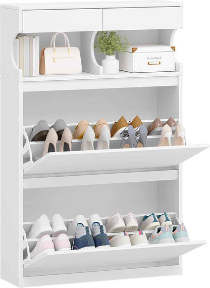 Meuble À Chaussures, 16 Paires, 2 Abattants (80L Cm), Blanc | Armoire À Chaussures, Séparateur Réglable, Grande Capacité, Pour Entrée, Couloir, Chambre, SR45303X