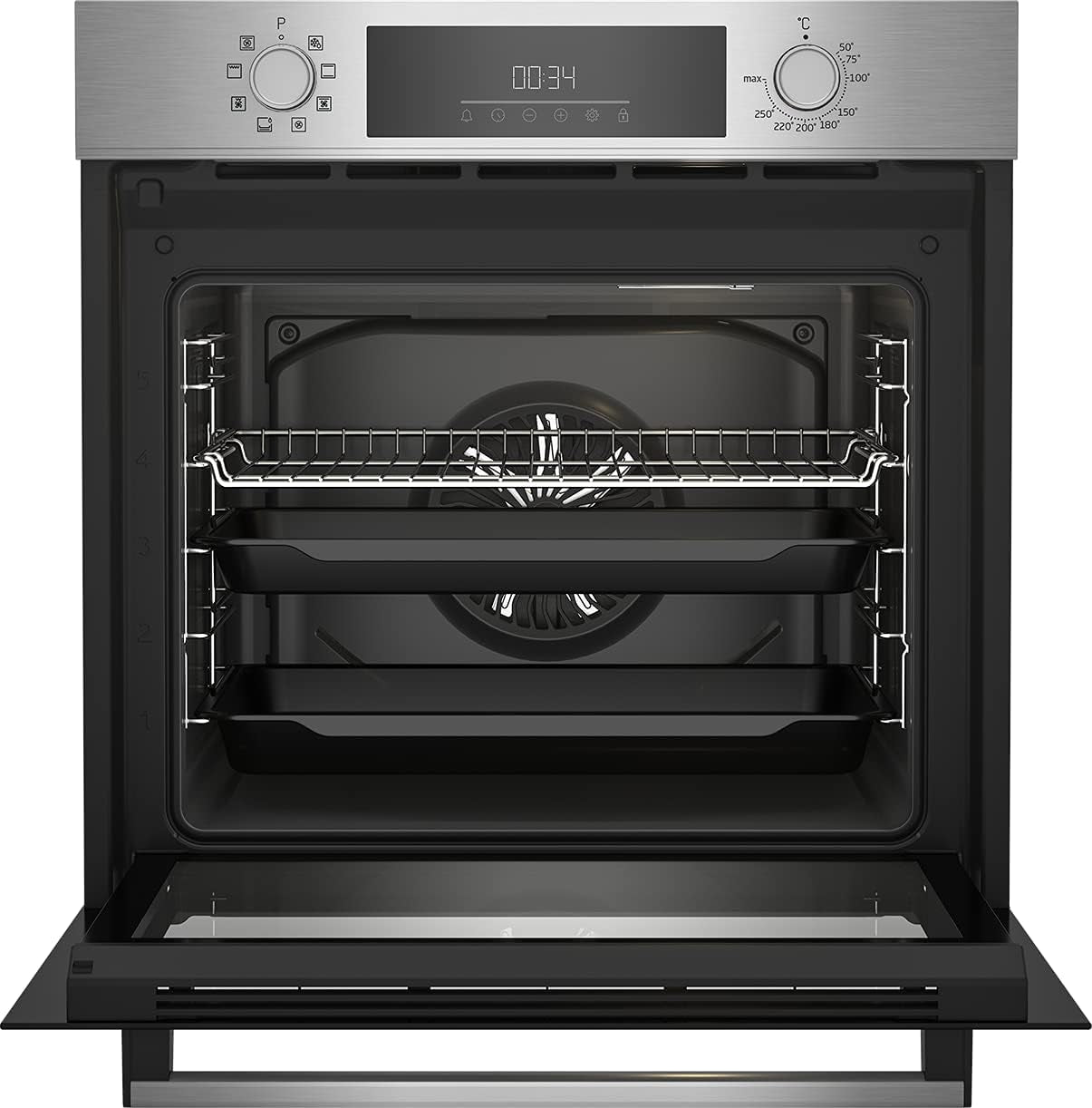 Beko BBIM12300XCE Four Encastrable - 72L, 8 Fonctions De Cuisson, Écran LED, Porte Robuste, Dimensions : H 59,5 X L 59,4 X P 56,7 Cm, Noir, Classe A+