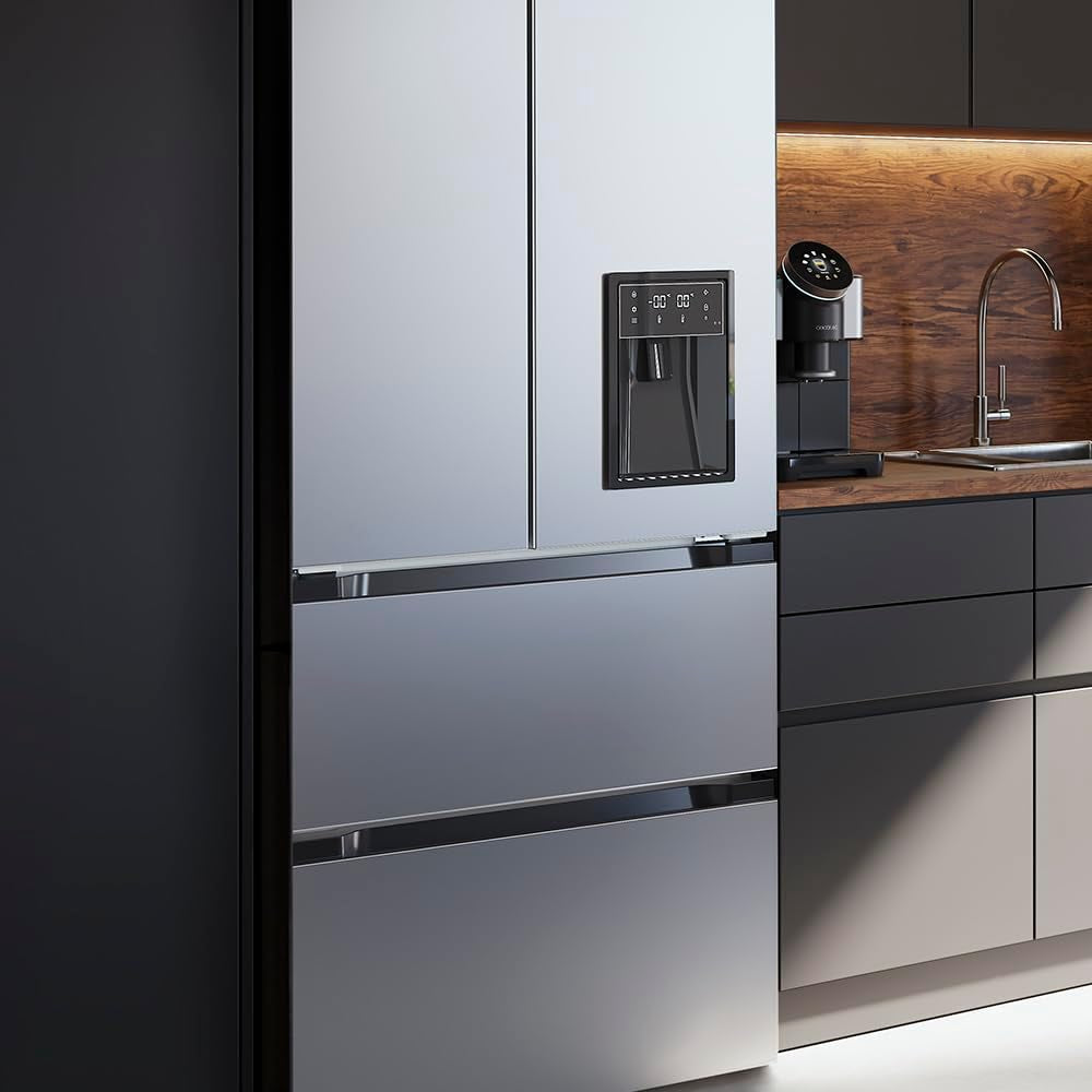 Réfrigérateur À Double Porte En Inox Avec Distributeur D'Eau De 510 L Bolero Coolmarket FD 510 WD Inox E. 183 Cm De Hauteur, 84 Cm De Largeur, Moteur Inverter Plus, Nofrost Total