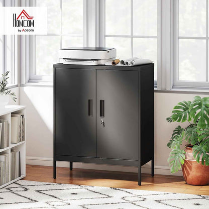 Armoire De Bureau Métallique Avec Serrure 80 X 40 X 100 Cm Noir | Meuble De Rangement En Acier, 2 Portes, 2 Étagères Réglables, Classeur Rangement Documents Industriel, Bureau Ou Garage