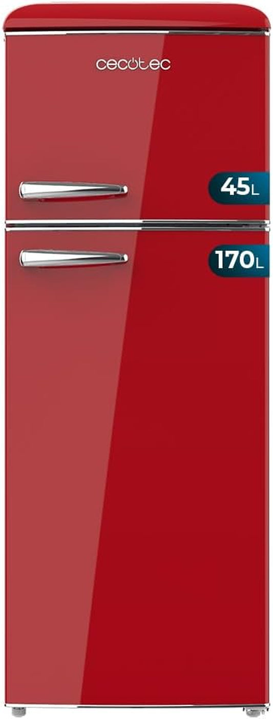 Réfrigérateur À Deux Portes Rétro 215 L Bolero Coolmarket 2D Origin 215 Rouge. Hauteur 148,2 Cm Et Largeur 55,2 Cm, LED, Poignée Chromée, Étagères En Verre, Contrôle De La Température