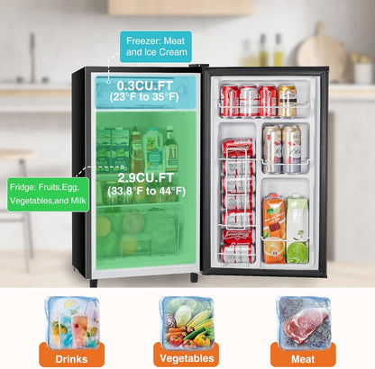 Sweetcrispy Mini Réfrigérateur Congélateur 3,2 Mètres Cubes, Petit Réfrigérateur, Thermostat Réglable Avec Une Porte, Réfrigérateur Compact À Faible Bruit Pour Chambre À Coucher, Bureau, Chambre À