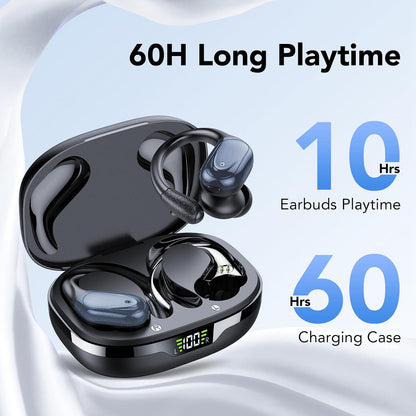 Ecouteurs Bluetooth Sans Fil Sport, 60H Casque Bluetooth 5.3 Avec CVC8.0 Antibruit, Ecouteurs Sans Fil Avec 4 ENC Mic, IPX7 Étanche Oreillette Bluetooth, Écouteurs Bluetooth Pour Running Noir