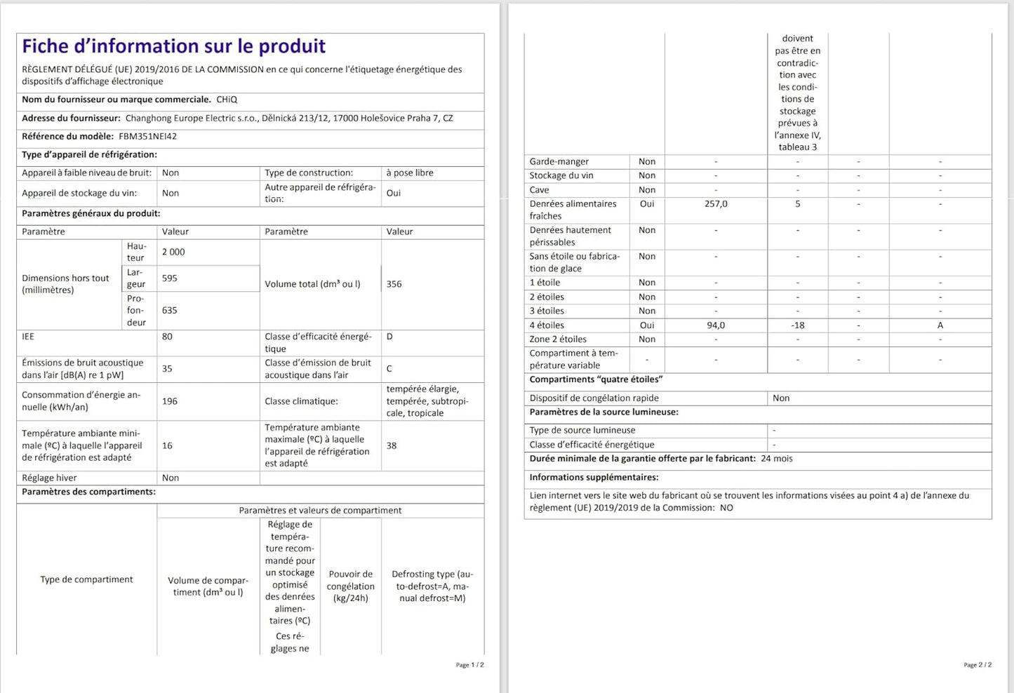 Réfrigérateur Congélateur Combiné, 356 L(260 +96 L) Total, Sans Givre, Bac À Légumes, Tiroirs Profonds, Mode Vacances, Alarme De Porte, Garantie 12 Ans Pour Compresseur, Inox FBM351LEI42