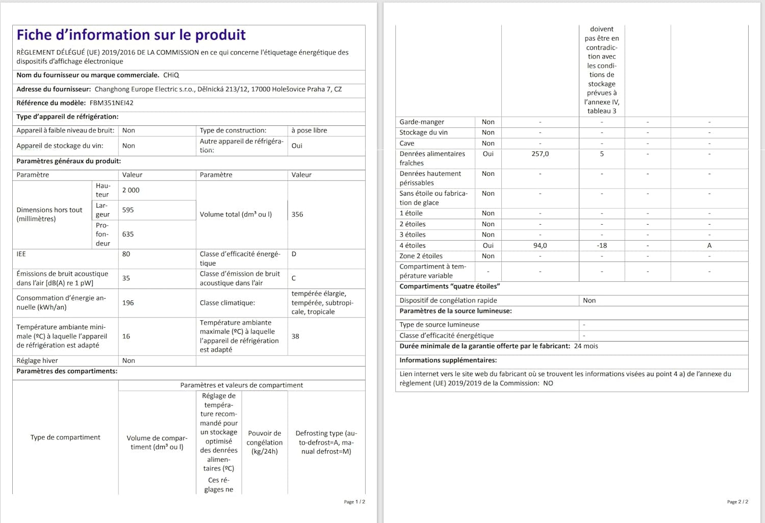 Réfrigérateur Congélateur Combiné, 356 L(260 +96 L) Total, Sans Givre, Bac À Légumes, Tiroirs Profonds, Mode Vacances, Alarme De Porte, Garantie 12 Ans Pour Compresseur, Inox FBM351LEI42