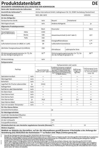 Amica KGCL 386 160 E Réfrigérateur-Congélateur Autoportante 227 L Acier Inoxydable