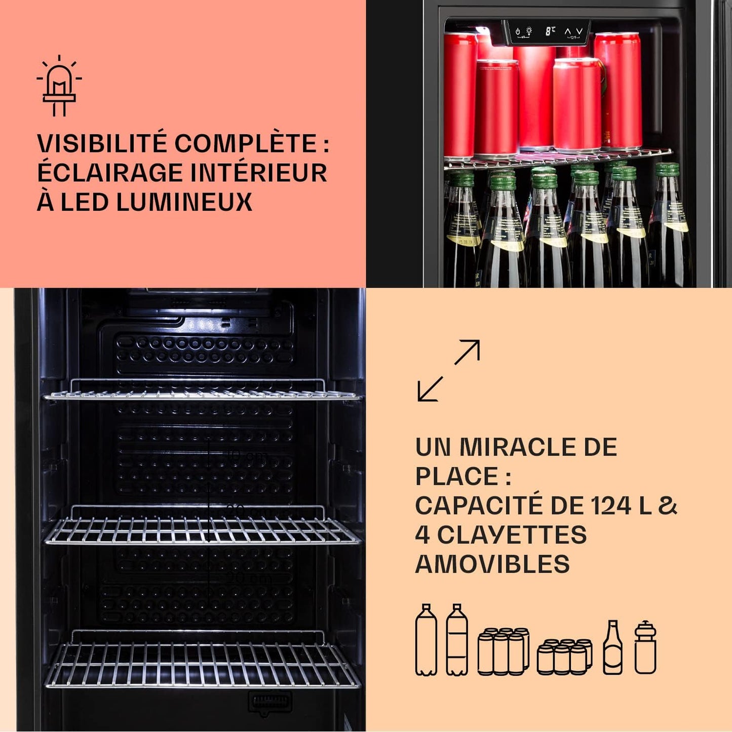 Mini Frigo De Chambre Et Bureau Pour Boisson, Petit Frigo Silencieux, Refrigerateur Mini Bar 124L, Petit Réfrigérateur Camping, Étagères Réglables Pour Le Vin, Cannette, Beer Fridge4