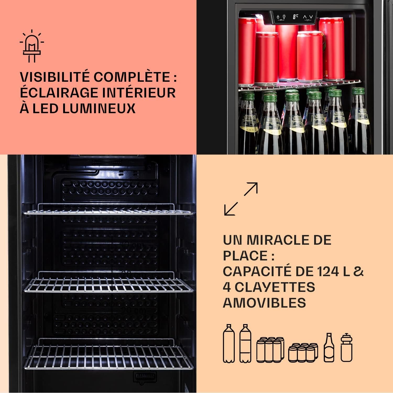 Mini Frigo De Chambre Et Bureau Pour Boisson, Petit Frigo Silencieux, Refrigerateur Mini Bar 124L, Petit Réfrigérateur Camping, Étagères Réglables Pour Le Vin, Cannette, Beer Fridge4
