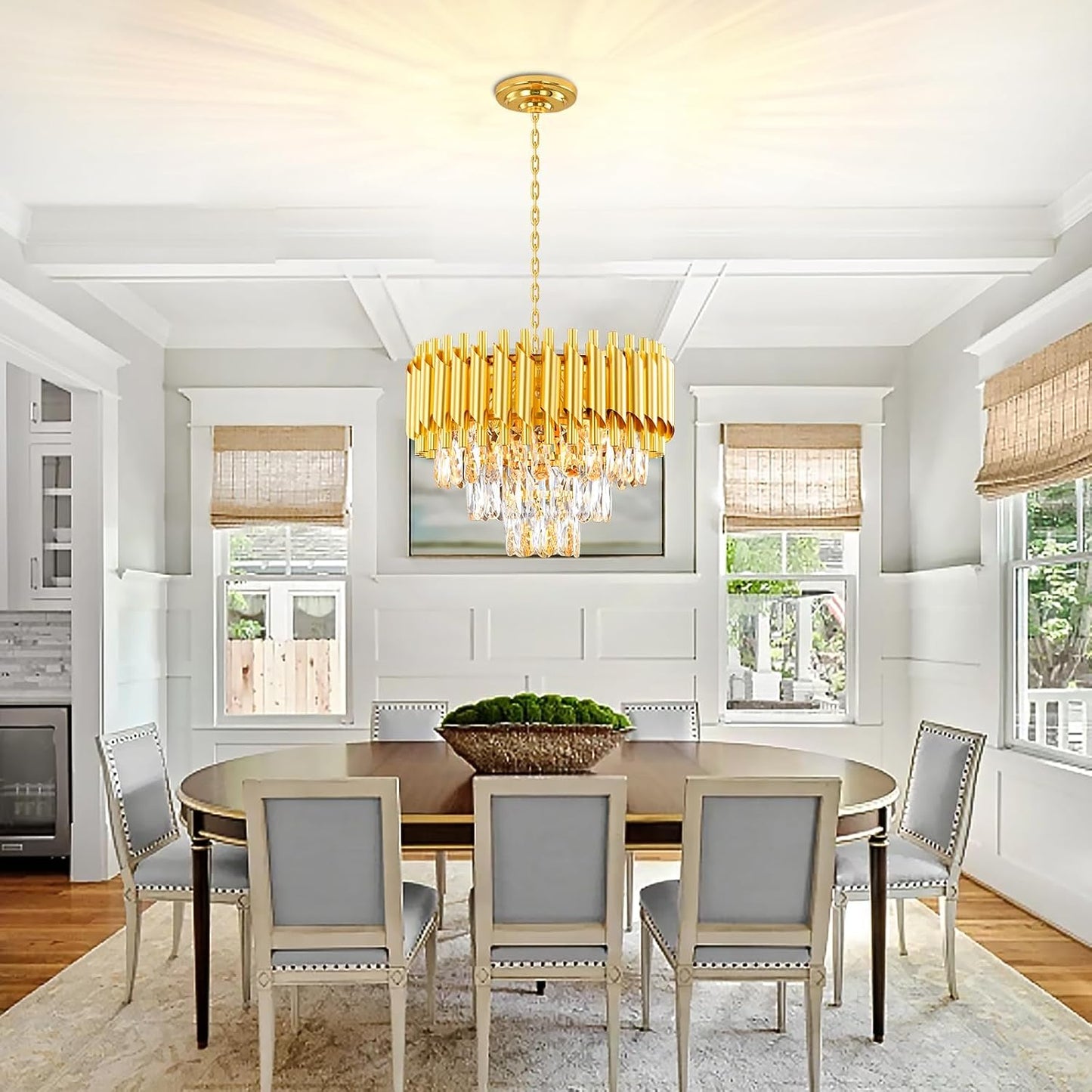 Lustre Golden Crystal Chandelier Lights, Modern Crystal Pendant Light, 3-Tier Raindrop Chandelier Light Fixture, 5Xe14 Lumières, Pour Le Salon, La Salle À Manger, La Chambre, Le Restaurant, Ø40 Cm