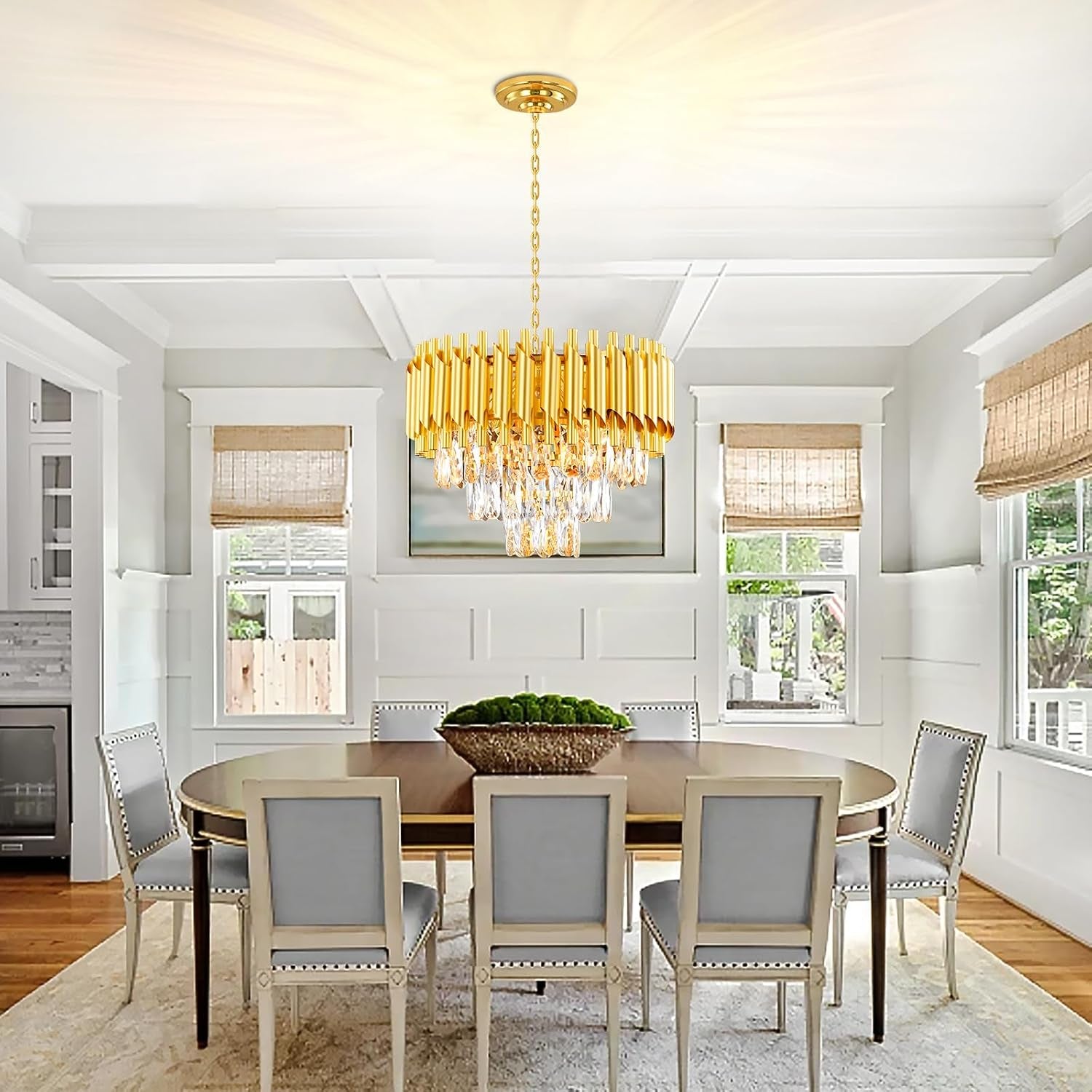 Lustre Golden Crystal Chandelier Lights, Modern Crystal Pendant Light, 3-Tier Raindrop Chandelier Light Fixture, 5Xe14 Lumières, Pour Le Salon, La Salle À Manger, La Chambre, Le Restaurant, Ø40 Cm