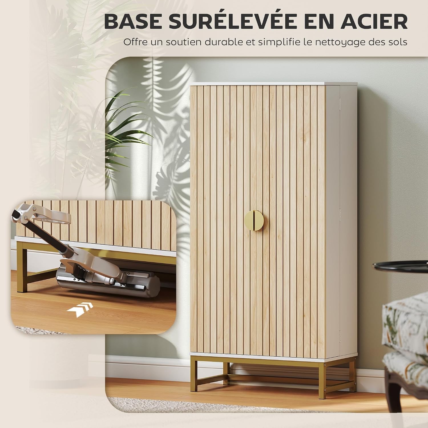 Buffet Cuisine Garde Manger 12 Étagères Portes 58X29X119,5Cm Blanc | Meuble Cuisine Rangement, Vaisselier, Étagères Réglables, Double Porte À Lattes, Pour Salle À Manger, Salon